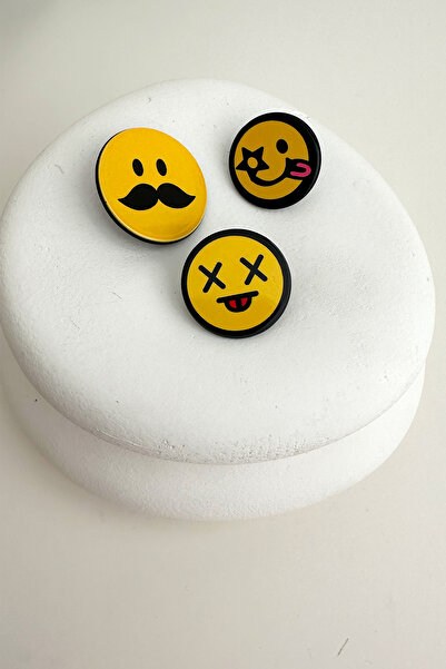 Modex Sarı Gülen Yüz Emojili Klipsli Üçlü Rozet