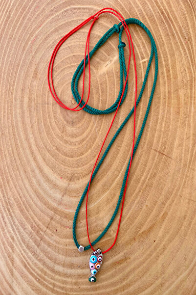 Shepidi قلادة من قطعتين من الفضة على شكل سمكة حمراء وخضراء وقفل منزلق