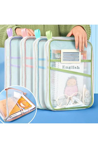 Choice 31x23.5x4cm 4PCS A4 Stationery Storage Bag Double-layer Mesh Zipper Bag Large Capacity Organizer Fol