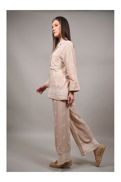 Y TWO WOMEN PAGANICO APPLIQUE EMBROIDERED SHIRT S-M Rose