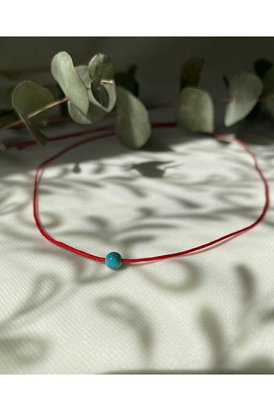 sabiha aksesuar Red String Necklace with Natural Turquoise Stone