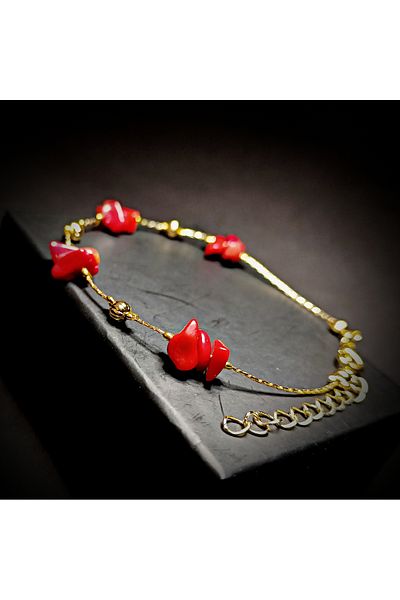 Doğal Tasarım Natural Coral Stone Lacquer Coating Adjustable Bracelet – Energy and Elegance Combined
