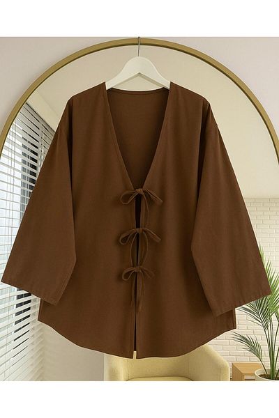 Gülce moda Tie Front Kimono Tunic Oversize
