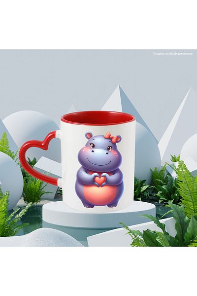 StoryGift Romania Mug with a female hippopotamus making a heart-shaped sign | illustration | fu, Cu,STG.
