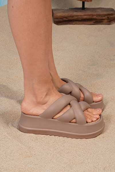 Beyond Γυναικείες παντόφλες Eva με ψηλή σόλα Mink Cross Banded 6,5cm BYNDPCB01