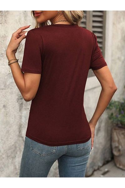 modaserdem Women's V-Neck Viscose Blouse with Line Detail on the Shoulders