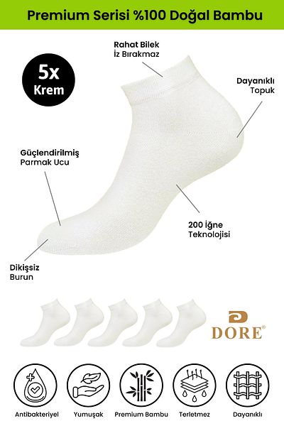 Dore Original Women's 5 Pairs Bamboo Ultra Comfort Anti-Sweat Sports Shoes Sneaker Premium Booties Socks