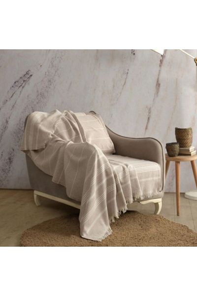 Cocona Pled din bumbac 130x170cm, Cocona dungi bej/ecru