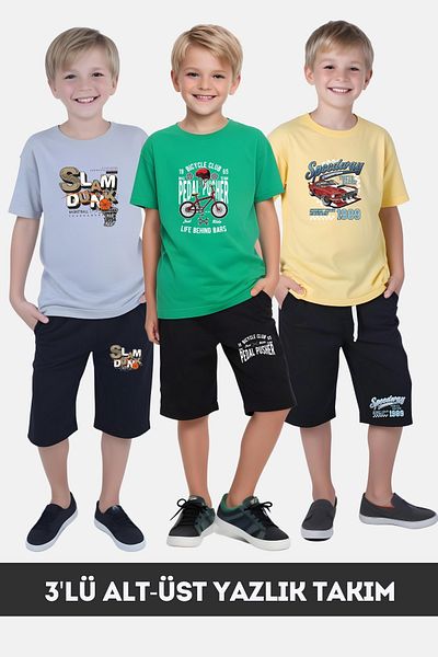 FYK KİDS Boy's Summer Slam Dunk-Gaming-Varcity Printed Bottom-Top Suit