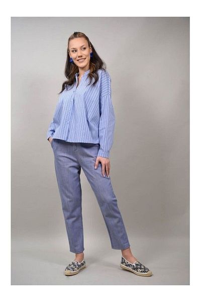 FASHIONLAND Camasa Cu Guler Mao In Dungi Imperioza Talie Unica Albastru