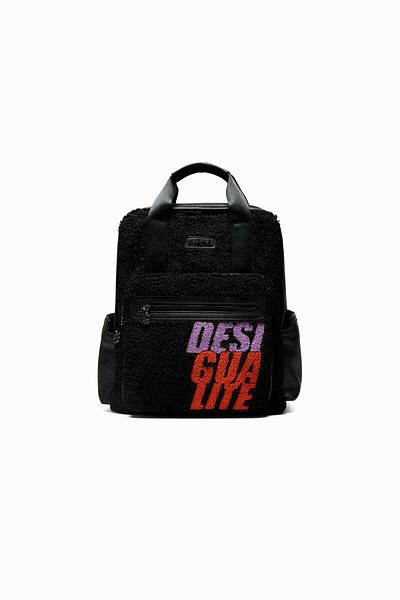 Desigual Rucsac dama din flecee si piele ecologica, Desigual, Negru, 28x33x11 cm