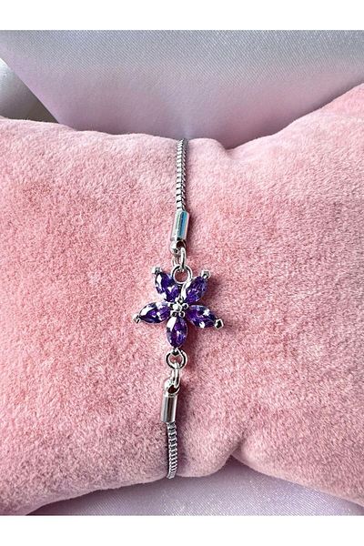 Ervalina Trend Elevator Purple Lotus Flower Bracelet Silver Color