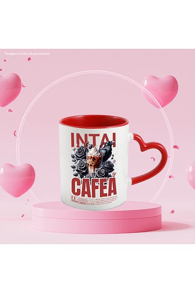 StoryGift Romania Iced Coffee First Mug, Black Roses, 330ml, Ceramic with Heart Handle, With ,STG.
