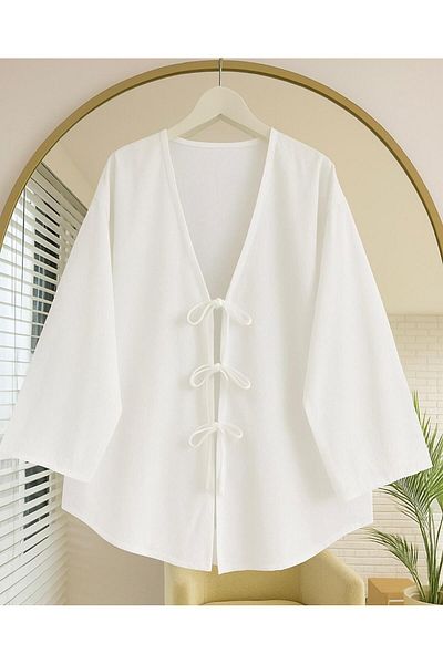 Gülce moda Tie Front Kimono Tunic Oversize