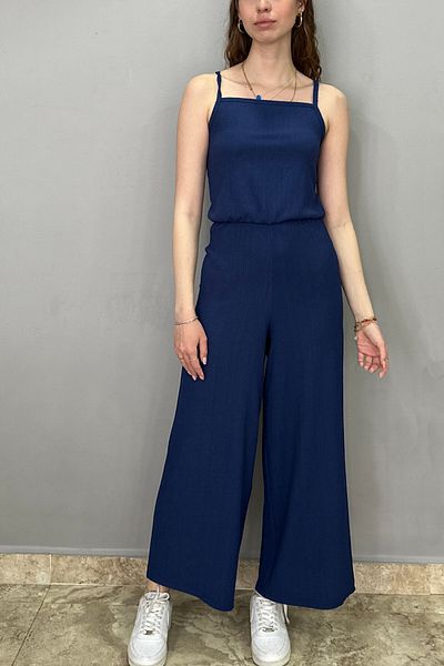 Tam Moda Women's Thin Strap Indigo Blue Long Jumpsuit
