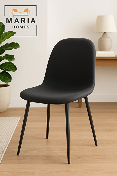 MARIA HOMES كرسي طعام عصري من القماش الأسود - مقعد مبطن مريح مع أرجل معدنية أنيقة للمنزل أو المكتب