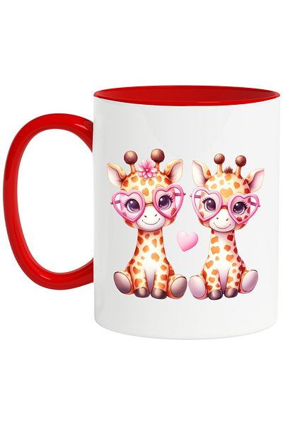 StoryGift Romania Mug with 2 giraffes with heart-shaped glasses, illustration, flower, affection, With,STG