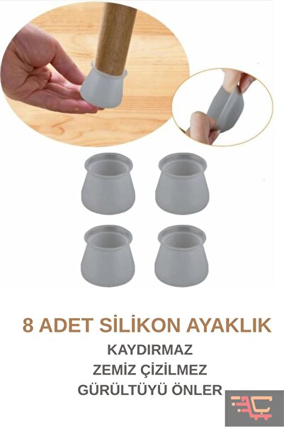 ÇARŞI HANEM 8 Adet Gri Beyaz Silikon Kaydırmaz Masa Sandalye Ayak Sandalye Ço...
