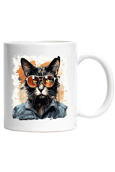 StoryGift Romania Cana Cu Pisica, Ochelari De Soare, Camasa, Nasture, Ilustra...