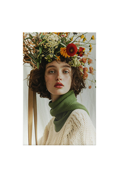 StoryGift Romania Tablou Canvas Tanara Cu Ochii Verzi Si Coronita Din Flori I...