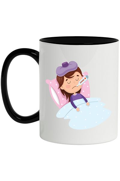 StoryGift Romania Mug With Patient, Thermometer, Pillow, Compress, Blanket, Cold, Multicolor 330 ml, With ,STG