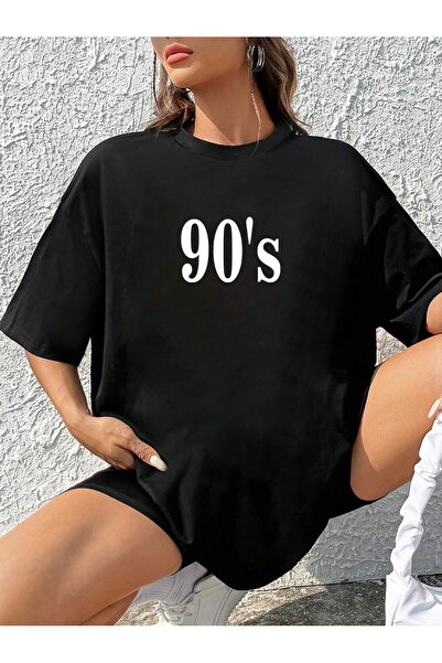 EYAX MODA تي شيرت نسائي برقبة دائرية وقصة مريحة ومطبوع من التسعينيات