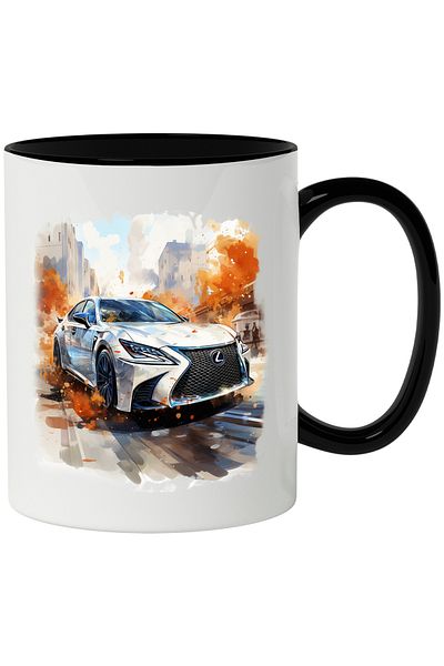 StoryGift Romania Car Mug, Lexus, City, Blocks, Autumn, Trees, Multicolor 330 ml, Ceramic, With ,STG