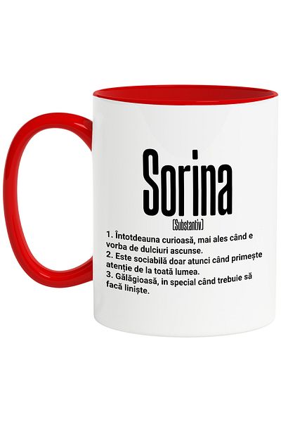 StoryGift Romania Mug With Name Sorina, and Funny Message, Curious, Sociable, Noisy, 330ml,, With ,STG