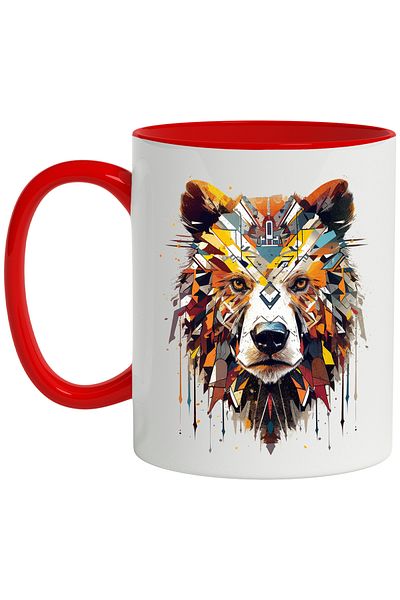 StoryGift Romania Bear Head Mug, Mosaic, Paint Splatter, Abstract, Multicolor 330 ml, Ceramic, With ,STG