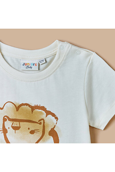 Juniors Lion Print T-Shirt With Short Sleeves And Crew Neck