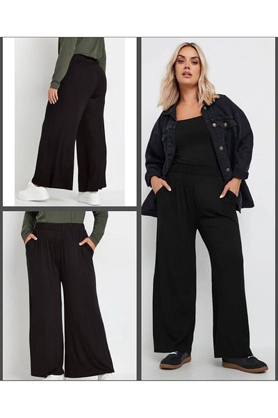 Sevda Kılınç Large Size Loose Wide Leg Combed Cotton Trousers