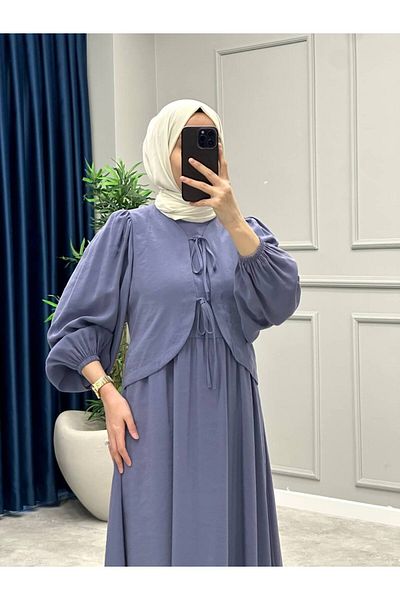 OlaLady Γυναικείο φόρεμα Hijab με λεπτό ύφασμα με κορδέλα μπροστά