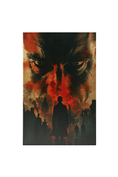 StoryGift Romania Tablou Canvas Orasul De Oameni Care Privesc La Chipul Unui Barbat Inspaimantator Si Cladiri Ve