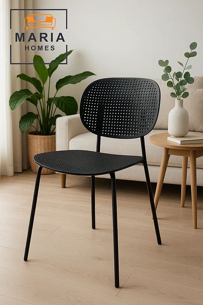 MARIA HOMES Modern Black Perforated Plastic Chair – Ergonomic Design for Indoor & Outdoor Use