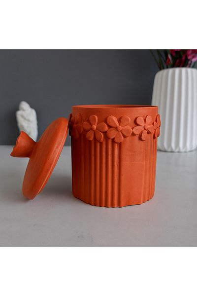 Karra Art Concrete Decorative Jar with Flower Detail