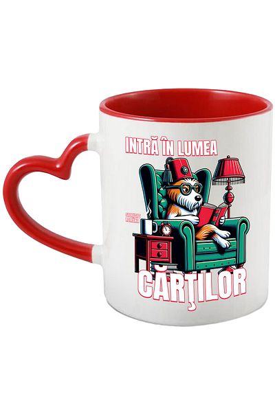 StoryGift Romania Mug intellectual dog reading a book enters the world of books, 330ml, Ceramic with , With ,STG