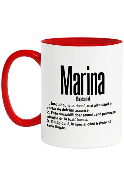 StoryGift Romania Mug With Name Marina, and Funny Message, Curious, Sociable, Noisy, 330ml,, With ,STG