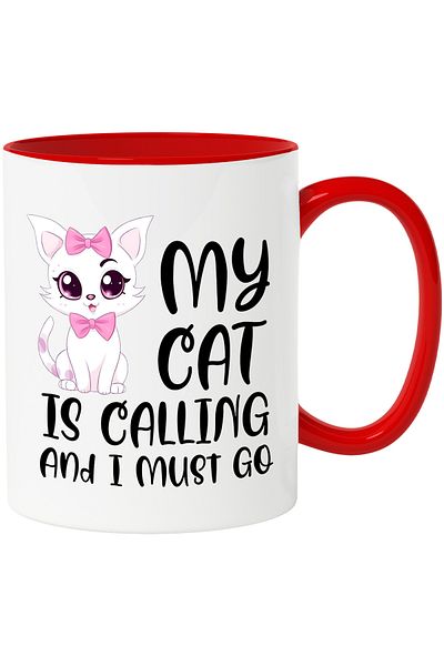 StoryGift Romania Cute kitty mug with the message "My cat is calling and I must go", call,, With,STG