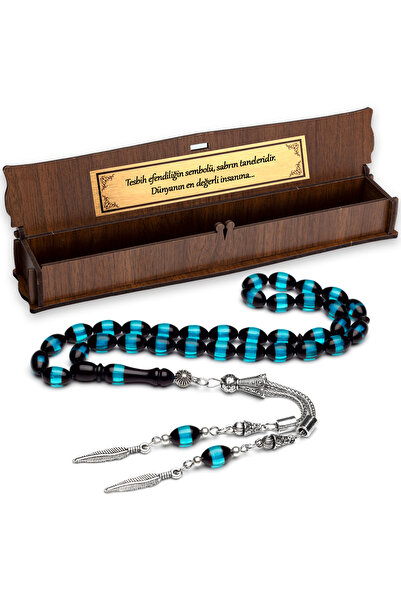 EHİNOS Men's Barley Cut Turquoise Vernier Powder Amber Rosary