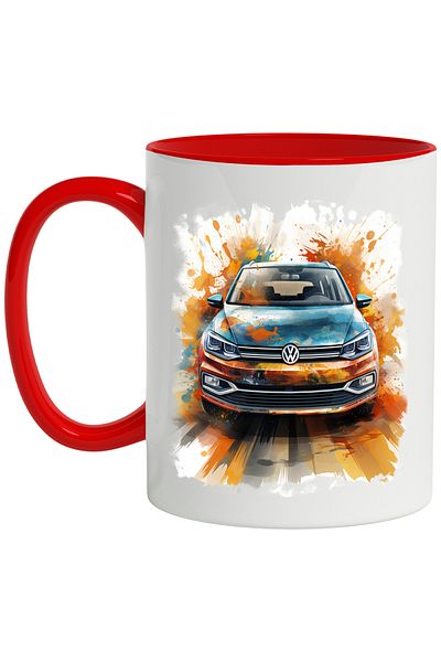 StoryGift Romania Mug With Volkswagen, Brand, Car, Watercolor, Abstract, Multicolor 330 ml, Wax, With ,STG