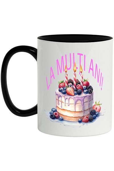 StoryGift Romania Mug With Happy Birthday Message, Cake, Berries, Glaze, Multicolor 330 ml, , With ,STG