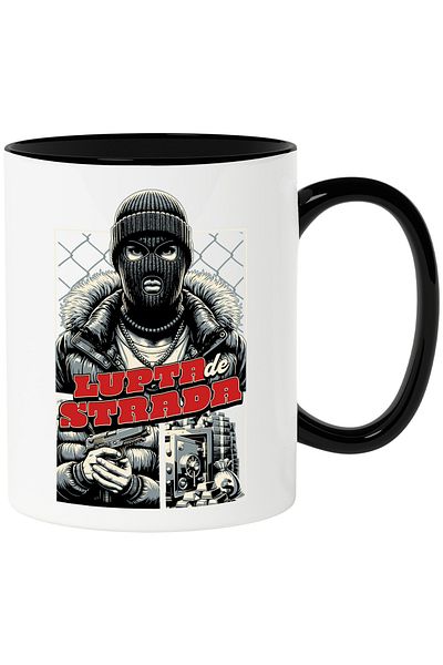StoryGift Romania Street Fight Mug - Masked Man, Gold, Money, Weapons, 330ml, Ceramic with Handle, With,STG