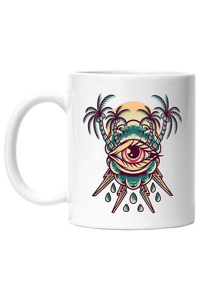 StoryGift Romania Cana Cu Ochi, Palmieri, Nuci De Cocos, Soare, Ploaie, Fulger, Multicolor 330 ml,, Cu ,STG