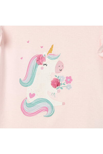 Juniors Unicorn Print T-Shirt With Ruffle Sleeves