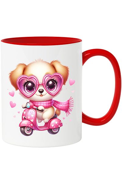StoryGift Romania Mug with a puppy riding a scooter | illustration | speed | driving | , With ,STG