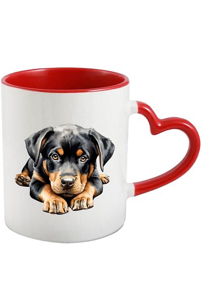 StoryGift Romania Mug with a sad puppy | serious | care | good | man's friend | black |, With ,STG