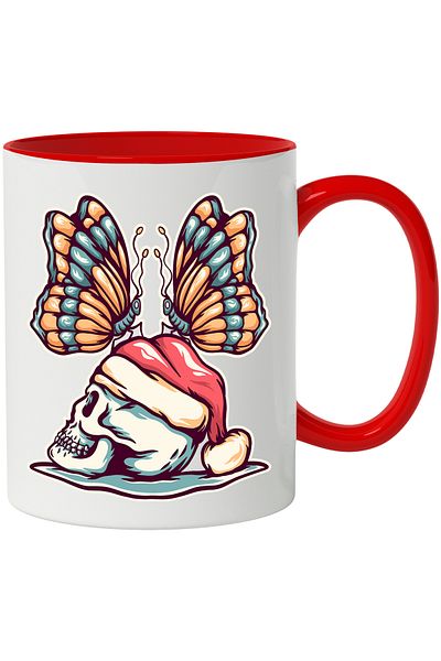 StoryGift Romania Mug With Butterflies, Skull, Christmas Hat, Winter, Multicolor 330 ml, Ceramic with Handles, With ,STG
