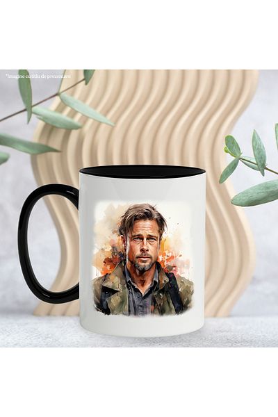 StoryGift Romania Mug With Brad Pitt, Actor, Celebrity, Movies, Multicolor 330 ml, Ceramic with Man, With ,STG