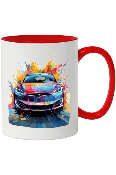 StoryGift Romania Mug With Car, Brand, Tesla, Road, Speed, Paint, Multicolor 330 ml, Ceramic, With ,STG