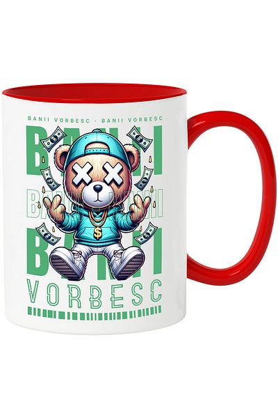 StoryGift Romania Money Talks Mug - Rich Bear, 330ml, Ceramic with Red Handle, With Red Handle STG ,STG ,STG
